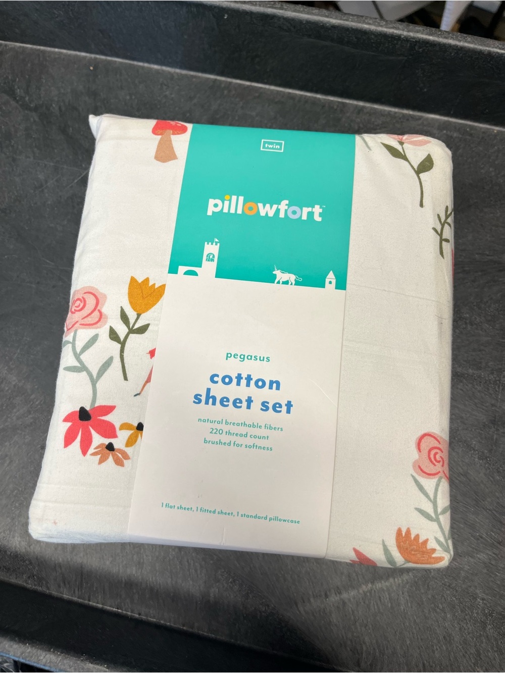 pillowfort Pegasus Cotton Sheet Set - White with Floral Print